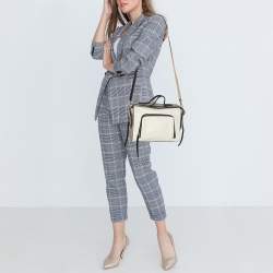 Pre Owned DKNY White/Grey Leather Top Handle Bag