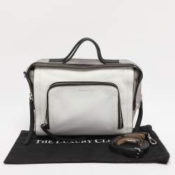 Pre Owned DKNY White/Grey Leather Top Handle Bag