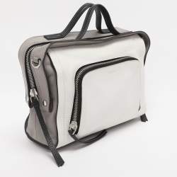 Pre Owned DKNY White/Grey Leather Top Handle Bag