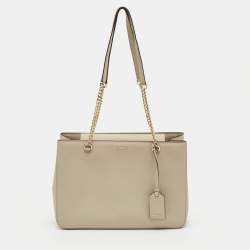 Pre Owned DKNY Light Beige Leather Bryant Park Chain Tote