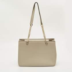 Pre Owned DKNY Light Beige Leather Bryant Park Chain Tote