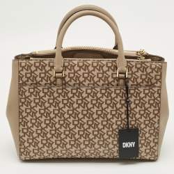 Pre Owned DKNY Beige Signature Coated Canvas Belle Satchel