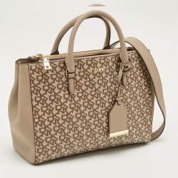 Pre Owned DKNY Beige Signature Coated Canvas Belle Satchel