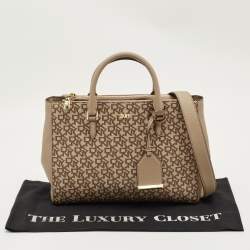Pre Owned DKNY Beige Signature Coated Canvas Belle Satchel