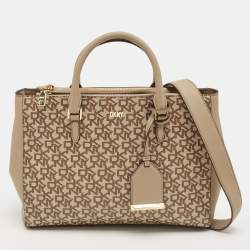 Pre Owned DKNY Beige Signature Coated Canvas Belle Satchel
