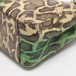 Pre Owned DKNY Green/Beige Python Embossed Leather Chain Tote