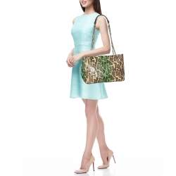 Pre Owned DKNY Green/Beige Python Embossed Leather Chain Tote