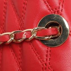 Pre Owned DKNY Red Quilted Leather Flap Chain Crossbody Bag