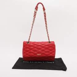Pre Owned DKNY Red Quilted Leather Flap Chain Crossbody Bag