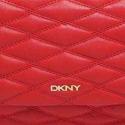Pre Owned DKNY Red Quilted Leather Flap Chain Crossbody Bag