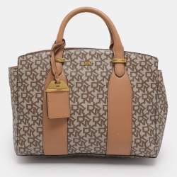 Pre Owned DKNY Beige Coated Canvas and Leather Satchel
