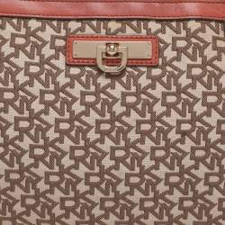 Pre Owned DKNY Brick Red/Beige Signature Coated Canvas And Leather Bryant Chain Shoulder Bag