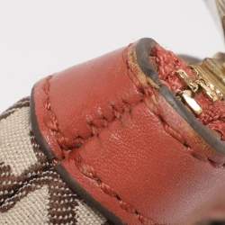 Pre Owned DKNY Brick Red/Beige Signature Coated Canvas And Leather Bryant Chain Shoulder Bag