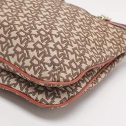 Pre Owned DKNY Brick Red/Beige Signature Coated Canvas And Leather Bryant Chain Shoulder Bag