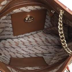 Pre Owned DKNY Brick Red/Beige Signature Coated Canvas And Leather Bryant Chain Shoulder Bag