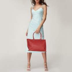 Pre Owned DKNY Red Leather Bryant Park Top Zip Tote