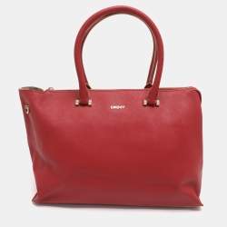 Pre Owned DKNY Red Leather Bryant Park Top Zip Tote