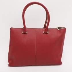 Pre Owned DKNY Red Leather Bryant Park Top Zip Tote