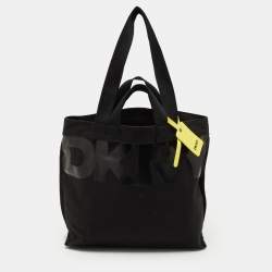Pre Owned Dkny Black Canvas Logo Tote
