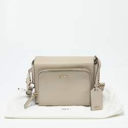 Pre Owned Dkny Light Grey Leather Bryant Park Pocket Crossbody Bag