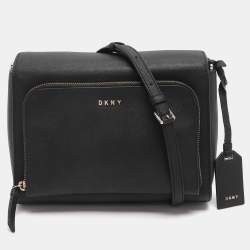 Pre Owned DKNY Black Leather Bryant Park Pocket Crossbody Bag