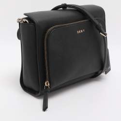 Pre Owned DKNY Black Leather Bryant Park Pocket Crossbody Bag