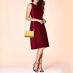 Pre Owned DKNY Yellow Pinstripe Quilted Leather Small Gansevoort Flap Shoulder Bag