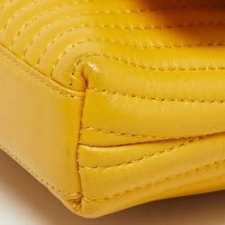 Pre Owned DKNY Yellow Pinstripe Quilted Leather Small Gansevoort Flap Shoulder Bag