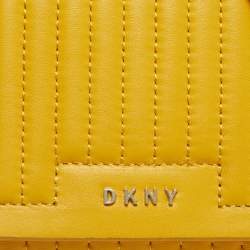 Pre Owned DKNY Yellow Pinstripe Quilted Leather Small Gansevoort Flap Shoulder Bag