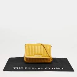 Pre Owned DKNY Yellow Pinstripe Quilted Leather Small Gansevoort Flap Shoulder Bag