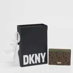 Pre Owned Dkny Brown/Green Monogram Coated Canvas and Leather Logo Card Holder