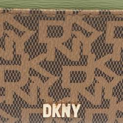 Pre Owned Dkny Brown/Green Monogram Coated Canvas and Leather Logo Card Holder