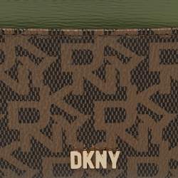 Pre Owned Dkny Brown/Green Monogram Coated Canvas and Leather Logo Card Holder
