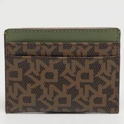 Pre Owned Dkny Brown/Green Monogram Coated Canvas and Leather Logo Card Holder
