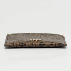 Pre Owned Dkny Brown/Green Monogram Coated Canvas and Leather Logo Card Holder