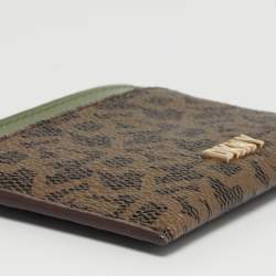 Pre Owned Dkny Brown/Green Monogram Coated Canvas and Leather Logo Card Holder