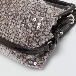 مملوكة مسبقًا DKNY Monogram Plum Fabric, Patent Leather and Sequins Shoulder Bag