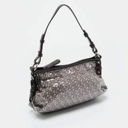 مملوكة م سبقًا DKNY Monogram Plum Fabric, Patent Leather and Sequins Shoulder Bag