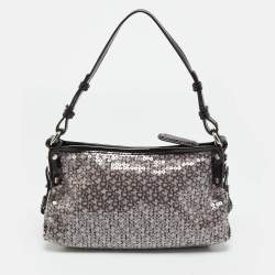 مملوكة مسبقًا DKNY Monogram Plum Fabric, Patent Leather and Sequins Shoulder Bag