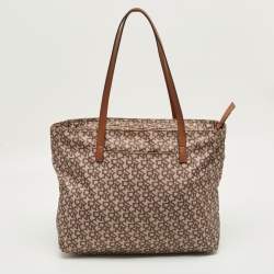 Pre Owned DKNY Cora Brown Monogram Fabric and Leather Tote