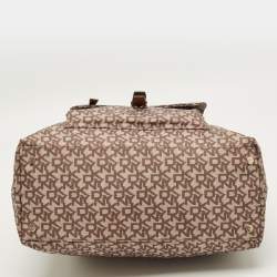 Pre Owned DKNY Cora Brown Monogram Fabric and Leather Tote
