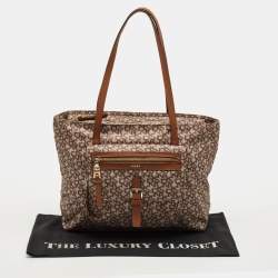 Pre Owned DKNY Cora Brown Monogram Fabric and Leather Tote