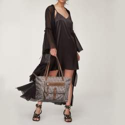 Pre Owned DKNY Cora Brown Monogram Fabric and Leather Tote