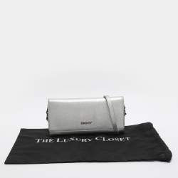 Pre Owned DKNY Flap Silver Leather Wallet On Chain