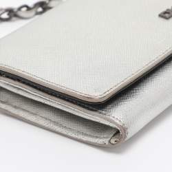 Pre Owned DKNY Flap Silver Leather Wallet On Chain