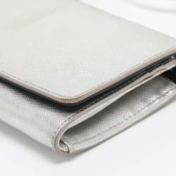 Pre Owned DKNY Flap Silver Leather Wallet On Chain