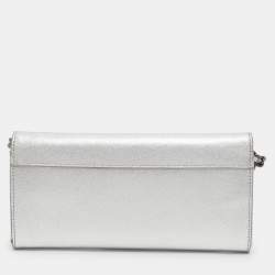 Pre Owned DKNY Flap Silver Leather Wallet On Chain