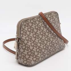 مملوكة مسبقًا DKNY Brown/Beige Signature Coated Canvas Dome Crossbody Bag