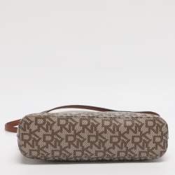 مملوكة مسبقًا DKNY Brown/Beige Signature Coated Canvas Dome Crossbody Bag