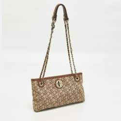 مملوكة مسبقًا DKNY Beige/Brown Signature Canvas and Leather Chain Shoulder Bag